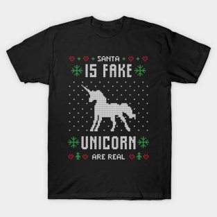 Santa Fake Unicorn Real Christmas Xmas Gift Ugly T-Shirt